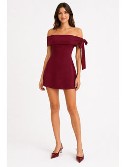 Cider - Jersey Women's Off-Shoulder Bowknot Mini Dress Wine