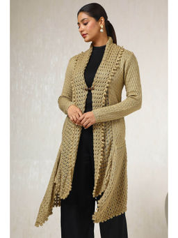 Soch - Women's Beige Acrylic Woven Design Cardigan with Broche (Set of 2)