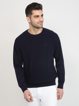 ColorPlus - Men Navy Blue Pure Cotton Regular Fit Sweater