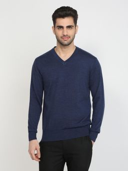 ColorPlus - Men Navy Blue Wool Blend Regular Fit Sweater