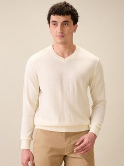 ColorPlus - Men Cream Wool Blend Regular Fit Sweater