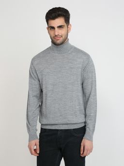 ColorPlus - Men Grey Wool Blend Regular Fit Sweater