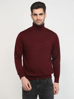 ColorPlus - Men Maroon Wool Blend Regular Fit Sweater