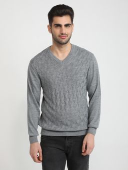 ColorPlus - Men Grey Wool Blend Regular Fit Sweater