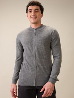 ColorPlus - Men Grey Acrylic Blend Regular Fit Cardigan