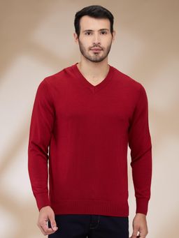 ColorPlus - Men Maroon Wool Blend Regular Fit Sweater
