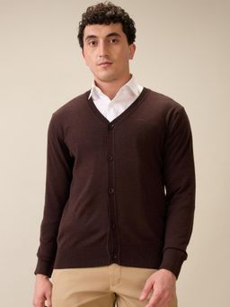 ColorPlus - Men Brown Wool Blend Regular Fit Cardigan