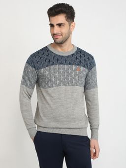 ColorPlus - Men Grey Acrylic Regular Fit Sweater