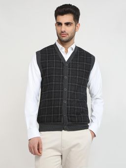ColorPlus - Men Grey Wool Blend Regular Fit Cardigan
