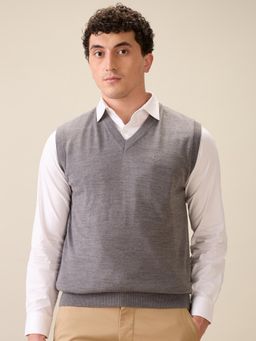 ColorPlus - Men Grey Wool Blend Regular Fit Sweater