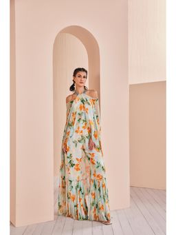 MANDIRA WIRK - Sage Canna Floret Chiffon Printed Halter Neck Jumpsuit