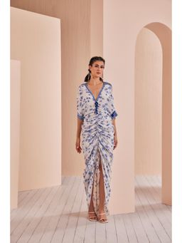 MANDIRA WIRK - Blue Periwinkle Floral Rushed Kaftan (Set of 2)