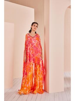 MANDIRA WIRK - Chiffon Kaftan Kurta with Panneled Sharara (Set of 3)