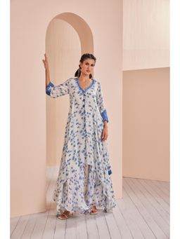MANDIRA WIRK - Blue Periwinkle Floral Printed Kurta and Sharara (Set of 2)