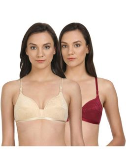Bodycare - Lightly Padded T-Shirt Bra In Maroon-Skin Color (Pack of 2)