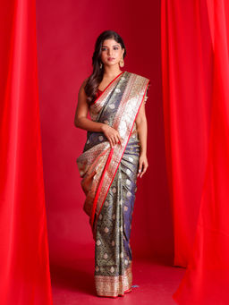 Beatitude - Grey Woven Banarasi Saree with Unstitched Blouse