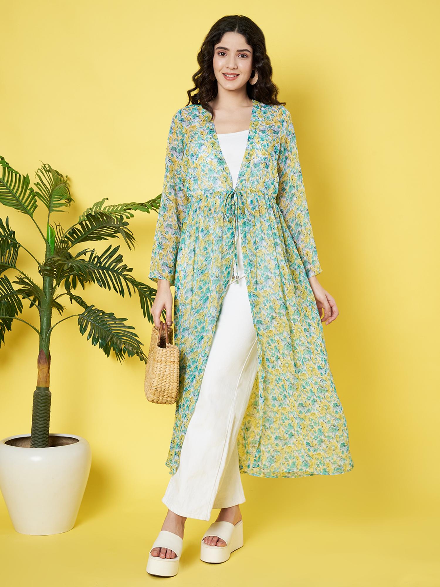 Floral Printed Front Tie-Ups Longline Shrug-picture-23