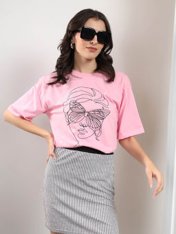 KOTTY - Women's Powder Pink Printed T-shirt