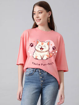 KOTTY - Women's Simple Pink Printed T-shirt