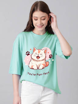 KOTTY - Women's Dusty Jade Green Printed T-shirt