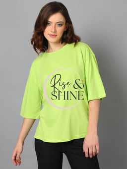 KOTTY - Women's Green Shimmer Printed T-shirt