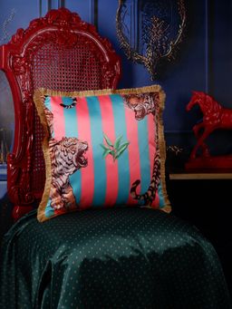 THE WHITE INK DECOR - Satin Tropical Print Cushion Slipcover (16x16 Inches)