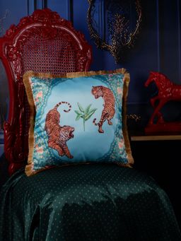 THE WHITE INK DECOR - Tropical Print Satin Cushion Cover (16x16 Inches)