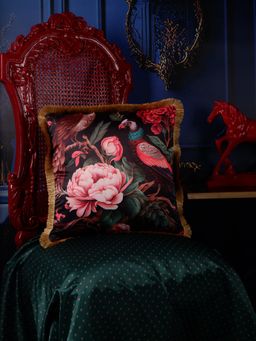 THE WHITE INK DECOR - Satin Tropical Print Cushion Cover (16x16 Inches)