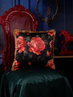 THE WHITE INK DECOR - Elegant Satin Floral Print Cushion Cover (16x16 Inches)