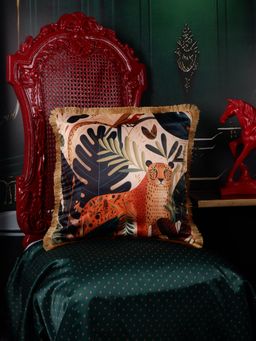 THE WHITE INK DECOR - Exquisite Satin Animal Print Cushion Cover with Fringe (16x16 Inches)