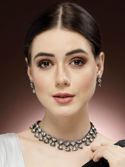 ADIVA - Dual Tone Rhodium-Plated Kundan Stone Studded Jewellery Set