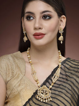 ADIVA - Gold-Plated White Kundan Stone and Pearls Handcrafted Jewellery Set