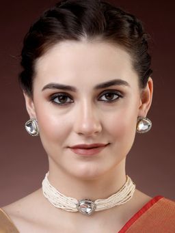 ADIVA - Gold-Plated Kundan Studded Handcrafted Choker Jewellery Set