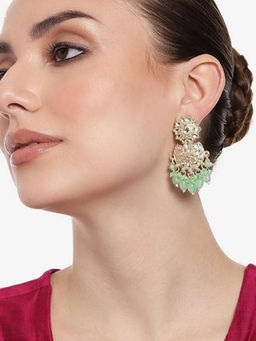 Aatmana - Gold-Plated Green Artificial Stones Studded Chandbali Earrings