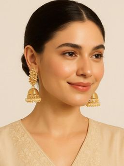 Aatmana - Gold Plated Pearls Beaded Dome Shaped Jhumka Earrings