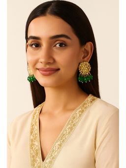 Aatmana - Gold Plated Green Kundan Floral Shaped Drop Earrings