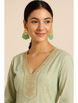 Aatmana - Gold-Plated Green Kundan Studded Drop Earrings