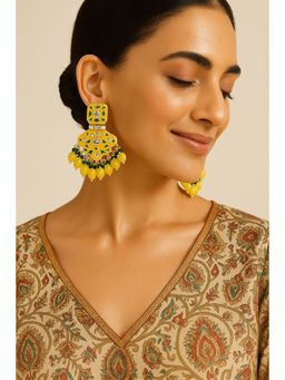 Aatmana - Gold Plated Yellow Stones and Kundan Meenakari Drop Earrings