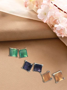 Aatmana - Gold-Plated Multi-Color Stones Studded Stud Earrings (Pack Of 3)