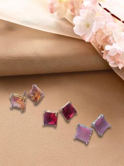 Aatmana - Gold-Plated Multi-Color Stones Studded Stud Earrings (Pack Of 3)