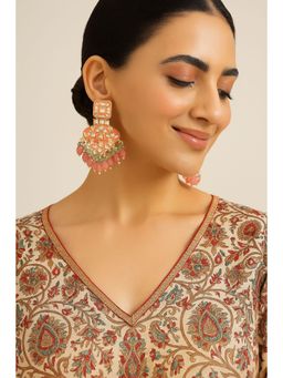 Aatmana - Gold Plated Pink Stones Studded Meenakari Drop Earrings