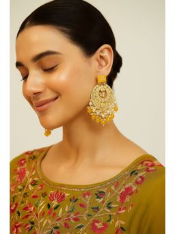 Aatmana - Gold Plated Yellow Kundan Studded and Pearl Drop Earrings