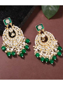 Aatmana - Gold Plated Green Kundan Studded and Pearl Drop Earrings