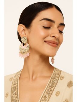 Aatmana - Gold Plated Pink Kundan Studded Meenakari Chandbali Earrings