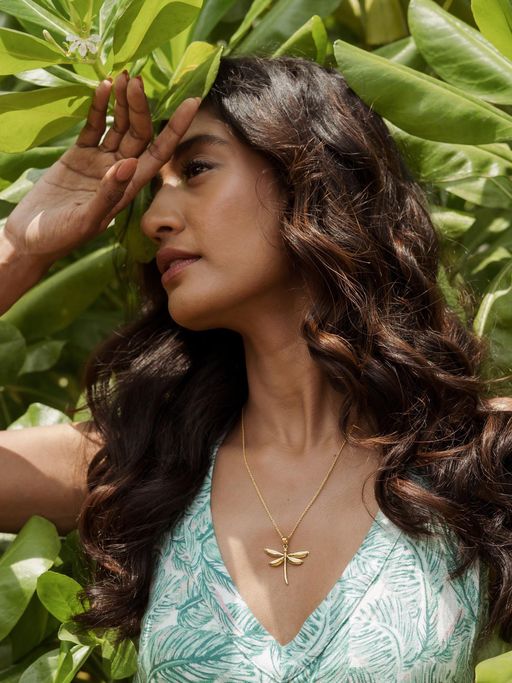ALOKKI Sterling Silver with Gold Plated Boho Dream Dragonfly Pendant Necklace