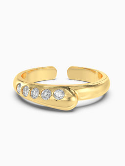 ALOKKI - Sterling Silver Cz Curved Gold Plated Open Heart Band Ring