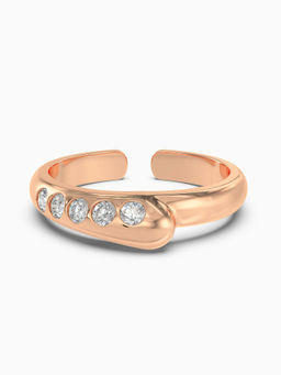 ALOKKI - Sterling Silver Cz Curved Rose Gold Plated Open Heart Band Ring