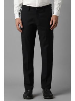 Louis Philippe - Men Black Slim Fit Check Flat Front Formal Trousers