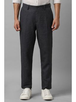 Louis Philippe - Men Grey Slim Fit Textured Flat Front Formal Trousers