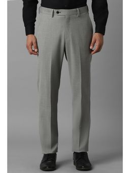 Louis Philippe - Men Grey Slim Fit Solid Flat Front Formal Trousers